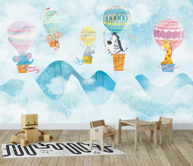 3D Watercolor Animals Balloon Wall Mural Wallpaperpe 428