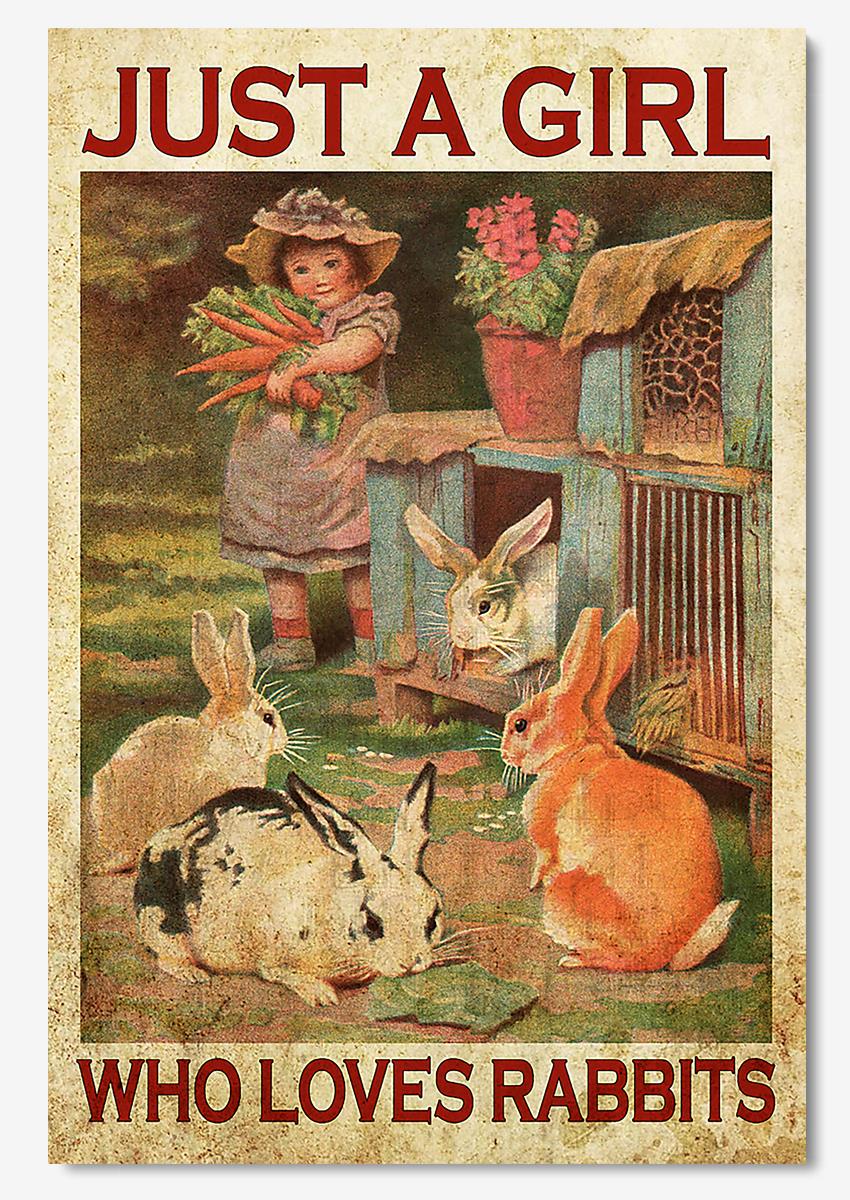 Just A Girl Who Loves Rabbits Vintage Wall Art For Rabbit Lover Farmhouse Girl Room Decor Poster