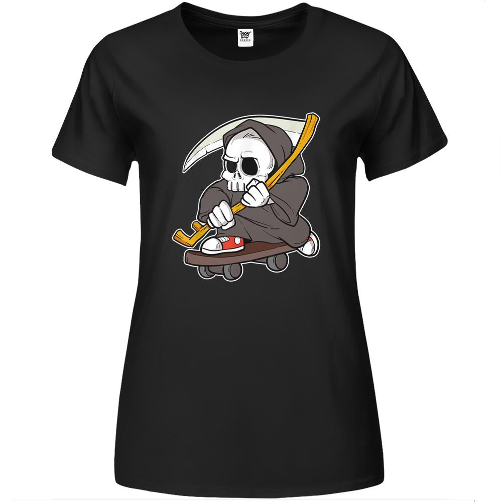 Funny Grim Reaper Skater Skate Or Die Skating Skull Skeleton Premium Womens T Shirts