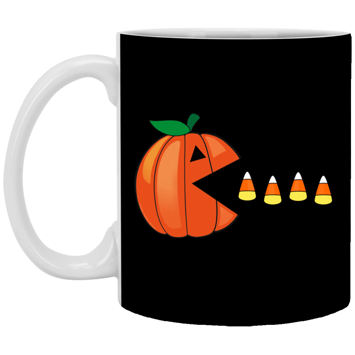 Pumpkin Eating Candy Corn Funny Halloween Coffee Mugs