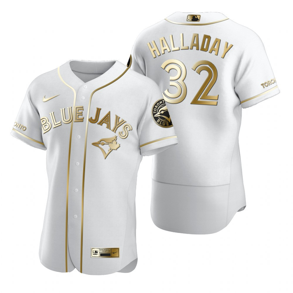 Toronto Blue Jays #32 Roy Halladay MLB Golden Brandedition White Jersey Gift For Blue Jays Fans