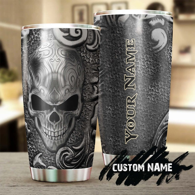 Skull Metal Smile Personalized Fancy Unique Tumbler-Skull Tumbler-Skull Birthday Gift Christmas Gift For Her For Him