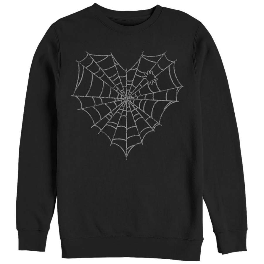 CHIN UP Women’s Halloween Heart Spider Web  Sweatshirt Black S