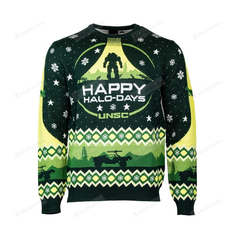 Official Halo Happy Halo-Days Ugly Christmas Sweater, All Over Print Sweatshirt Thanksgiving Day 2022 Gift