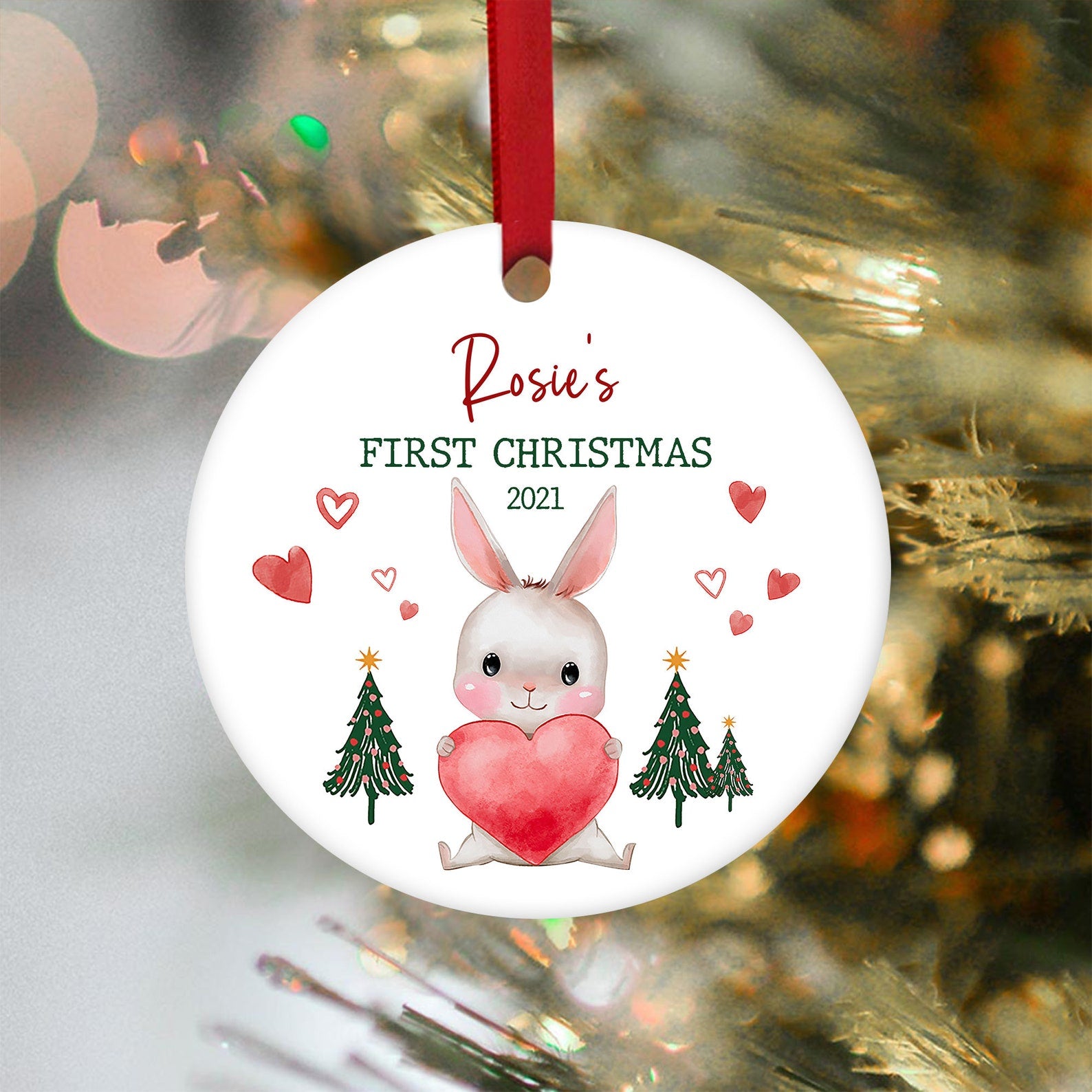 Personalized Rabbit Bauble New Baby’S First Christmas Ornament