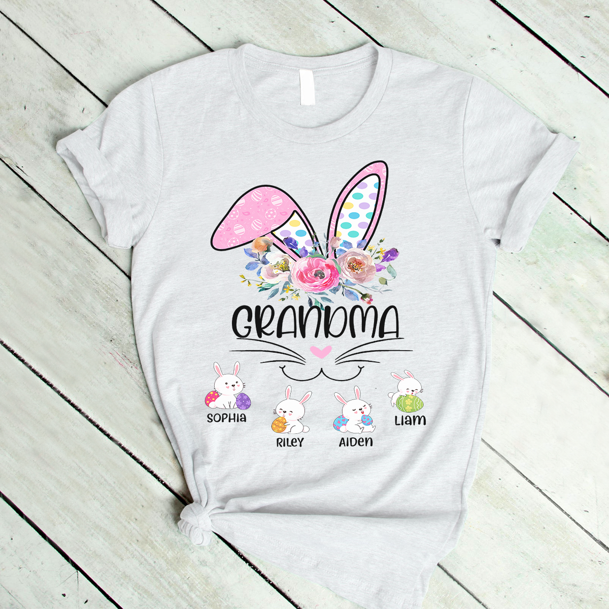 Apayprint – Bunny Grandma, Nana, Gigi, Mimi, Grandkid’s Name | Personalized T-Shirt,Hoodie, S – 5XL, White Grey Pink Blue Black