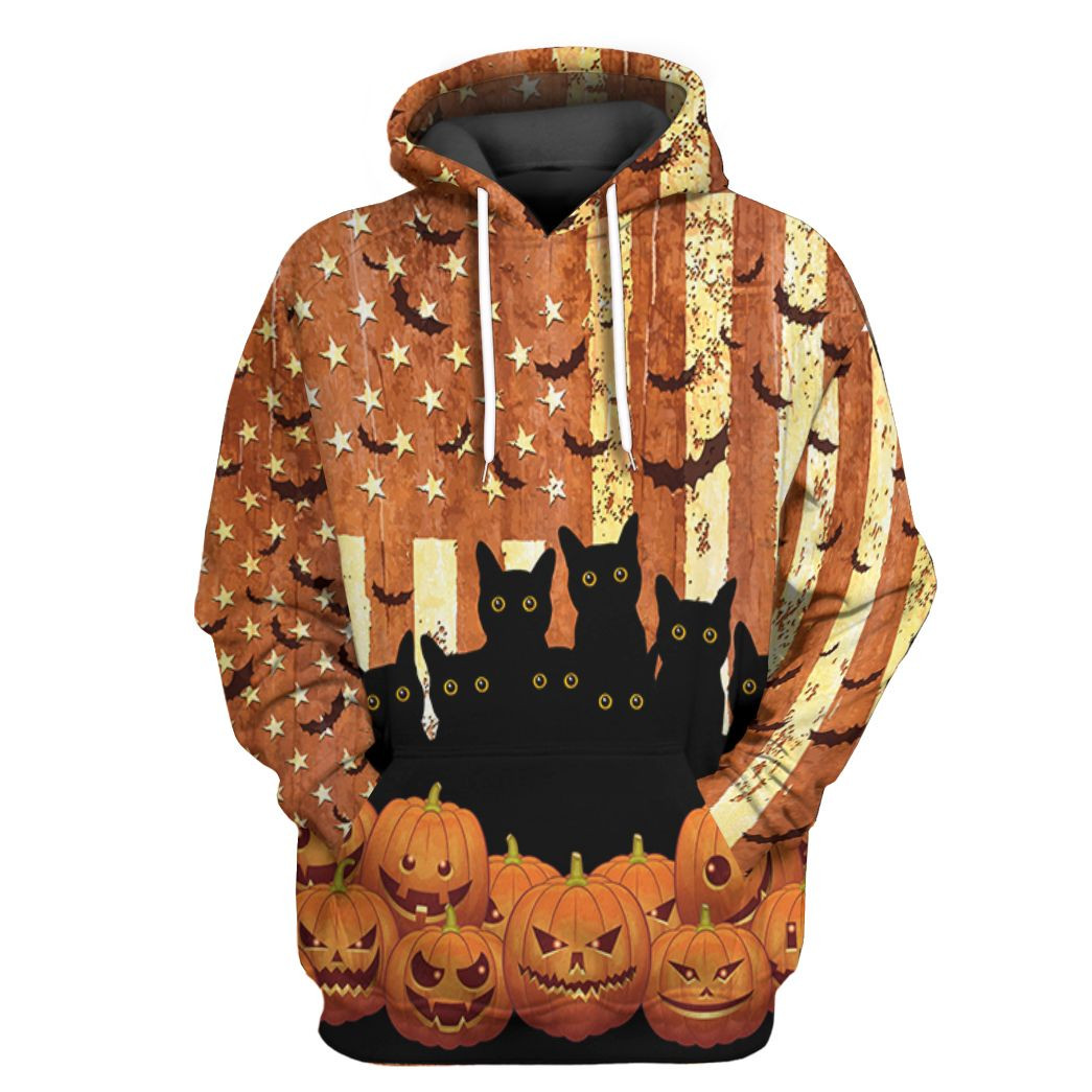 3D American Black Cat Tshirt Hoodie Apparel