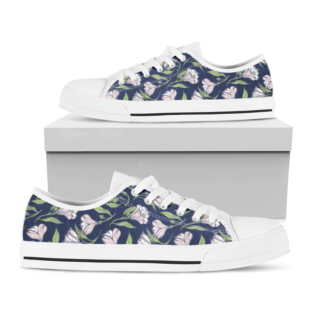 White Alstroemeria Pattern Print White Low Top Shoes