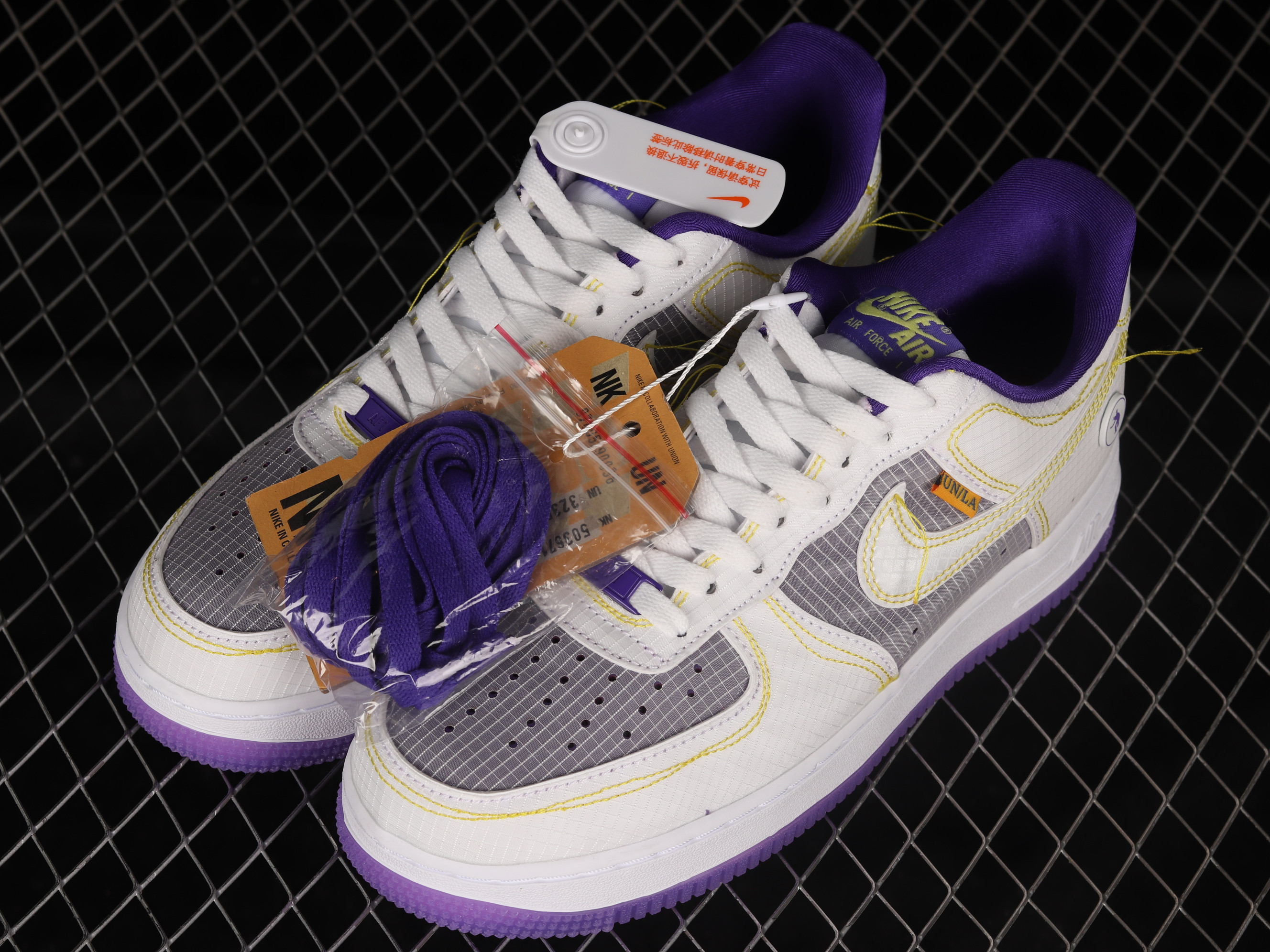 Union X Nike Air Force 1 Low White Court Purple Opti Yellow Shoes Sneakers SNK556185299