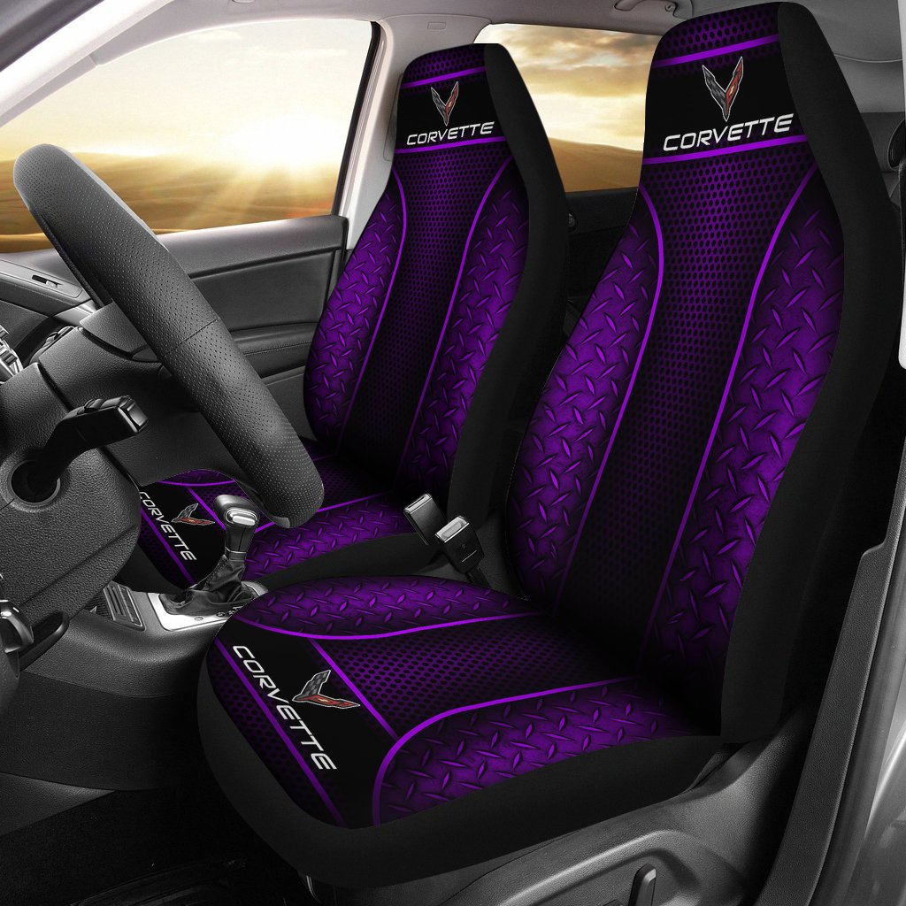 2 Front Corvette C8 Seat Covers Purple With Free Shipping!