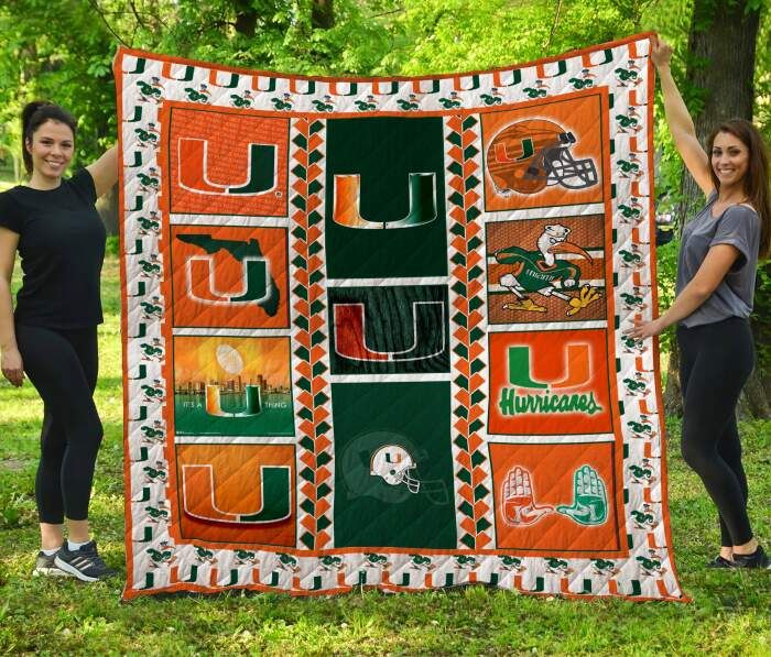 Miami Hurricanes Football 3D Quilt Blanket, Fleece Blanket