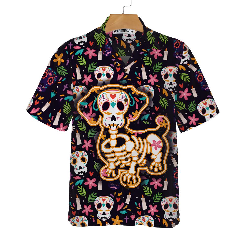 Halloween Gift Bone Skull Dog With Mexico Pattern Hawaii Funny Sugar Dachshund Shirt Ha77720