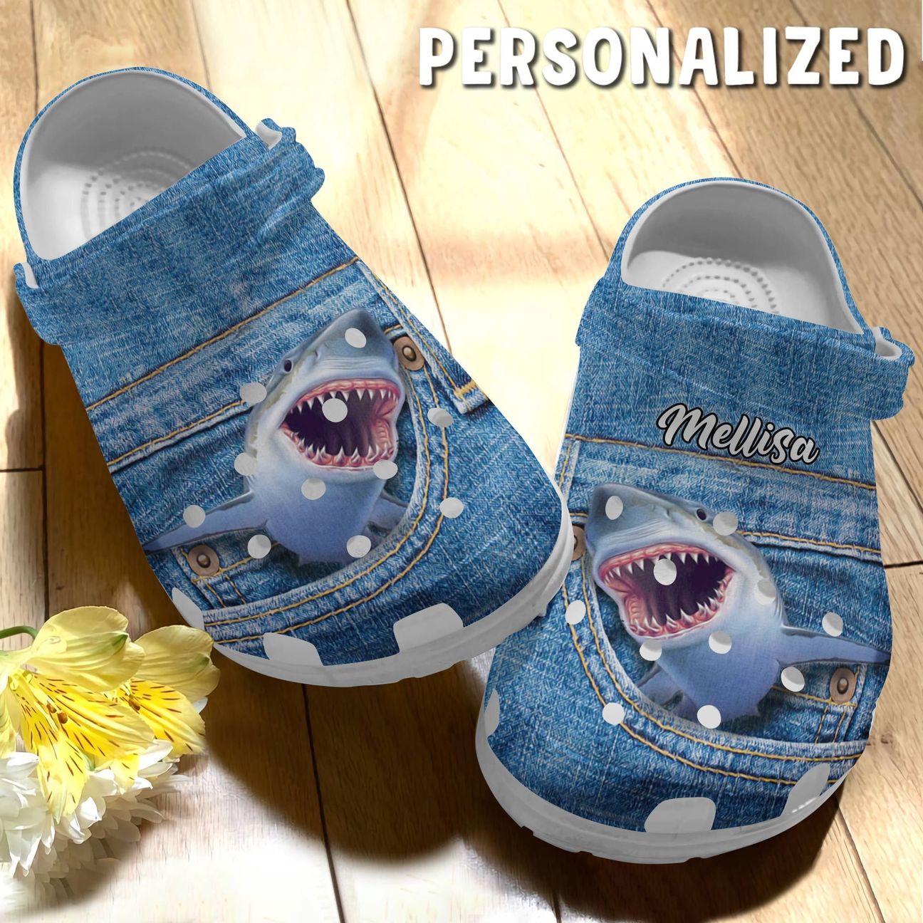 Shark Personalized Clog, Custom Name, Text Shark In Pocket, Fashion Style For Women, Men, Kid, Print 3D