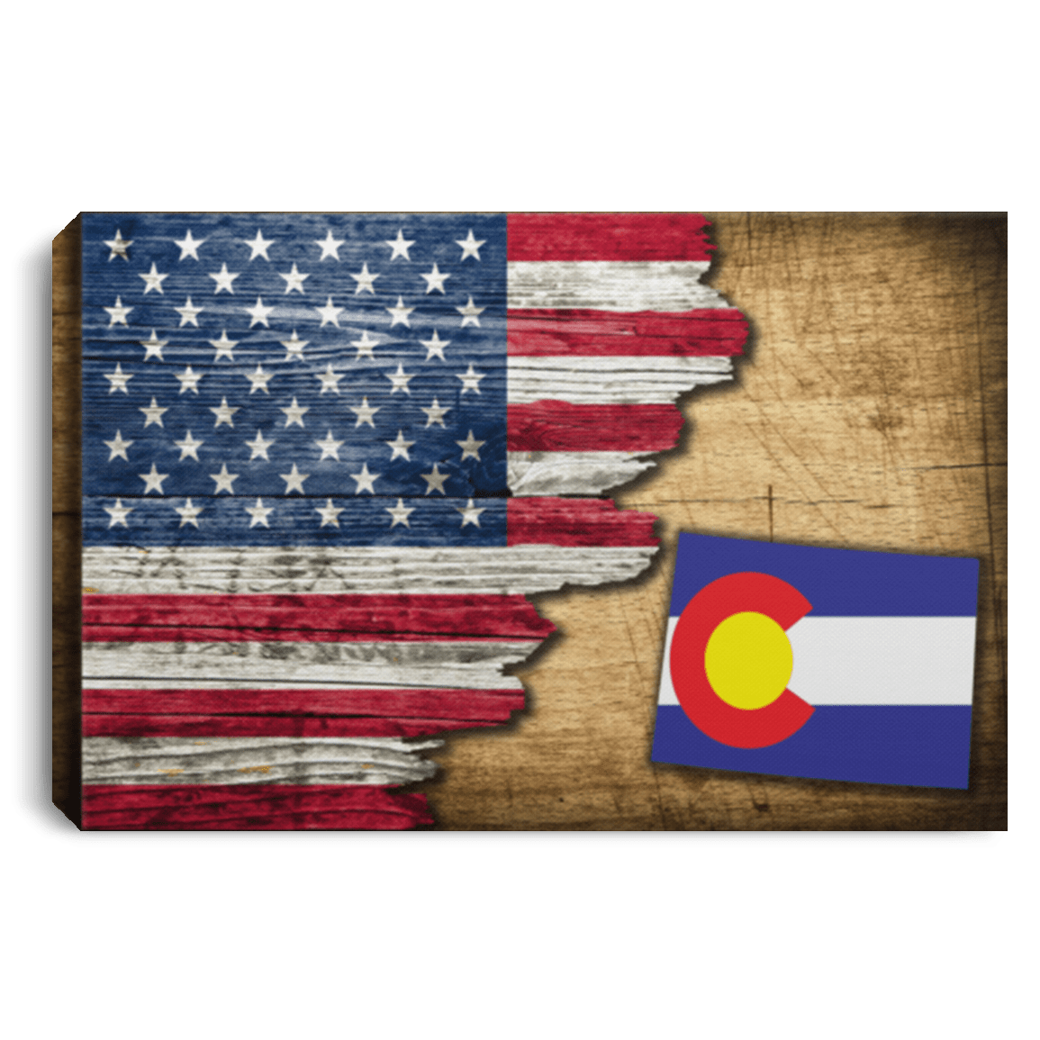 United States/Colorado Flag Ripped Effect 12X8 Inches Landscape Canvas .75In Frame