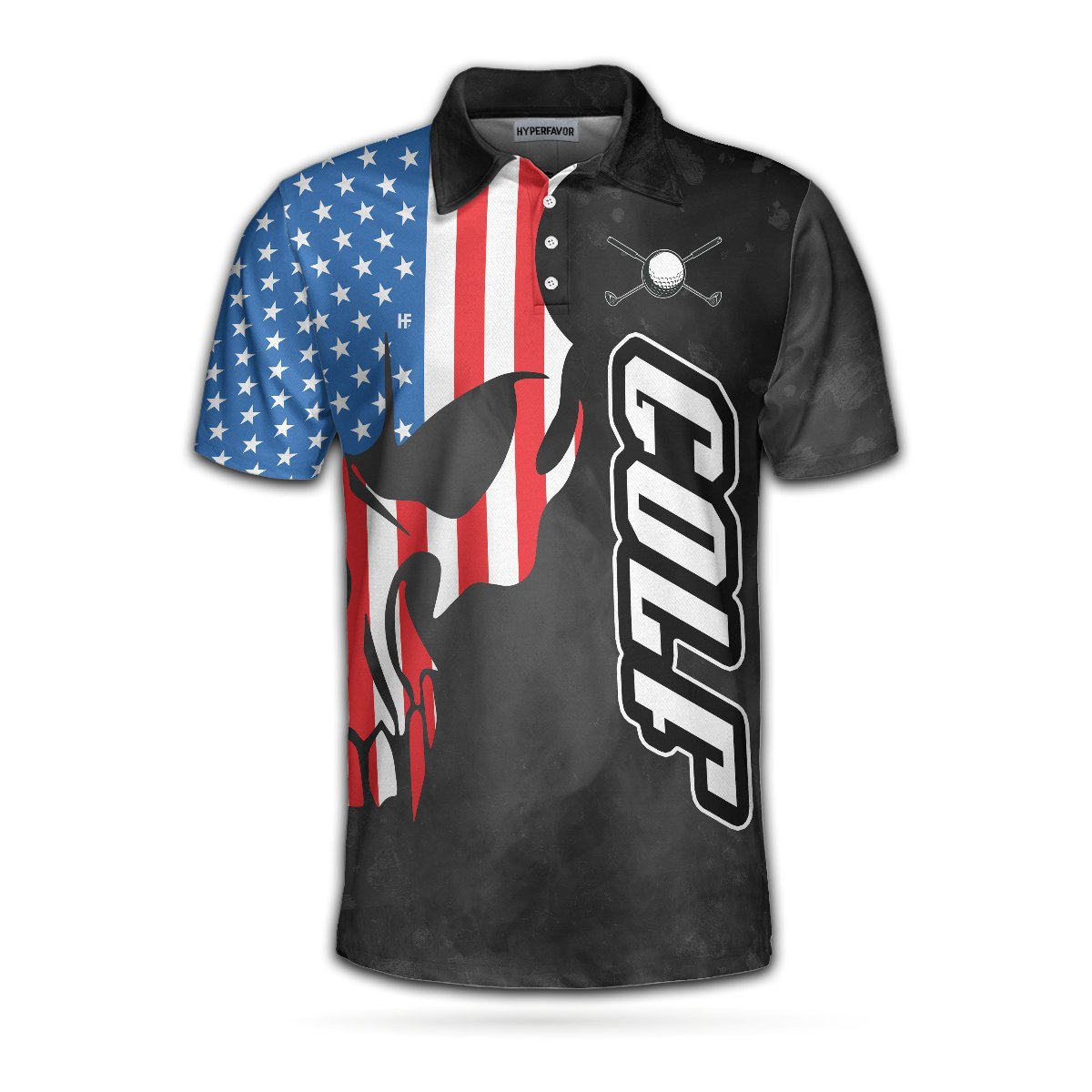 Grip It N' Rip It Skull Golf With American Flag Golf Polo Shirt, Cool ...