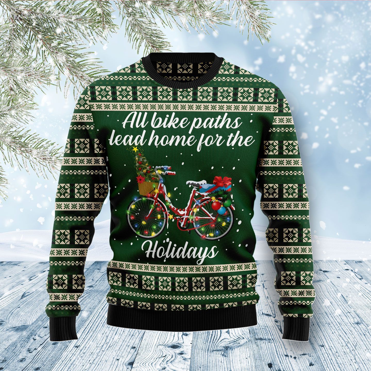 All Bike Paths Lead Home For The Holiday Ugly Christmas Sweater | For Men & Women | Adult | Us5259