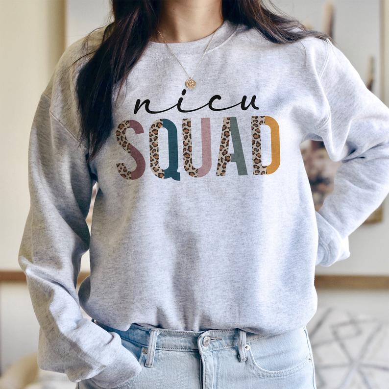 NICU Squad Sweatshirt – Neonatal Intensive Care Unit Nurse – Gift For Nursing Student – Nurse Boho Leopard / Cheetah – Unisex Crewneck Sweatshirt