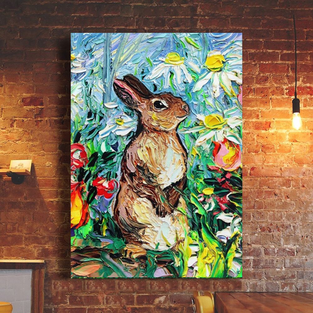 Bunny Starry Night Poster Van Gogh Modern Wall Art Rabbit Poster For Room Decor