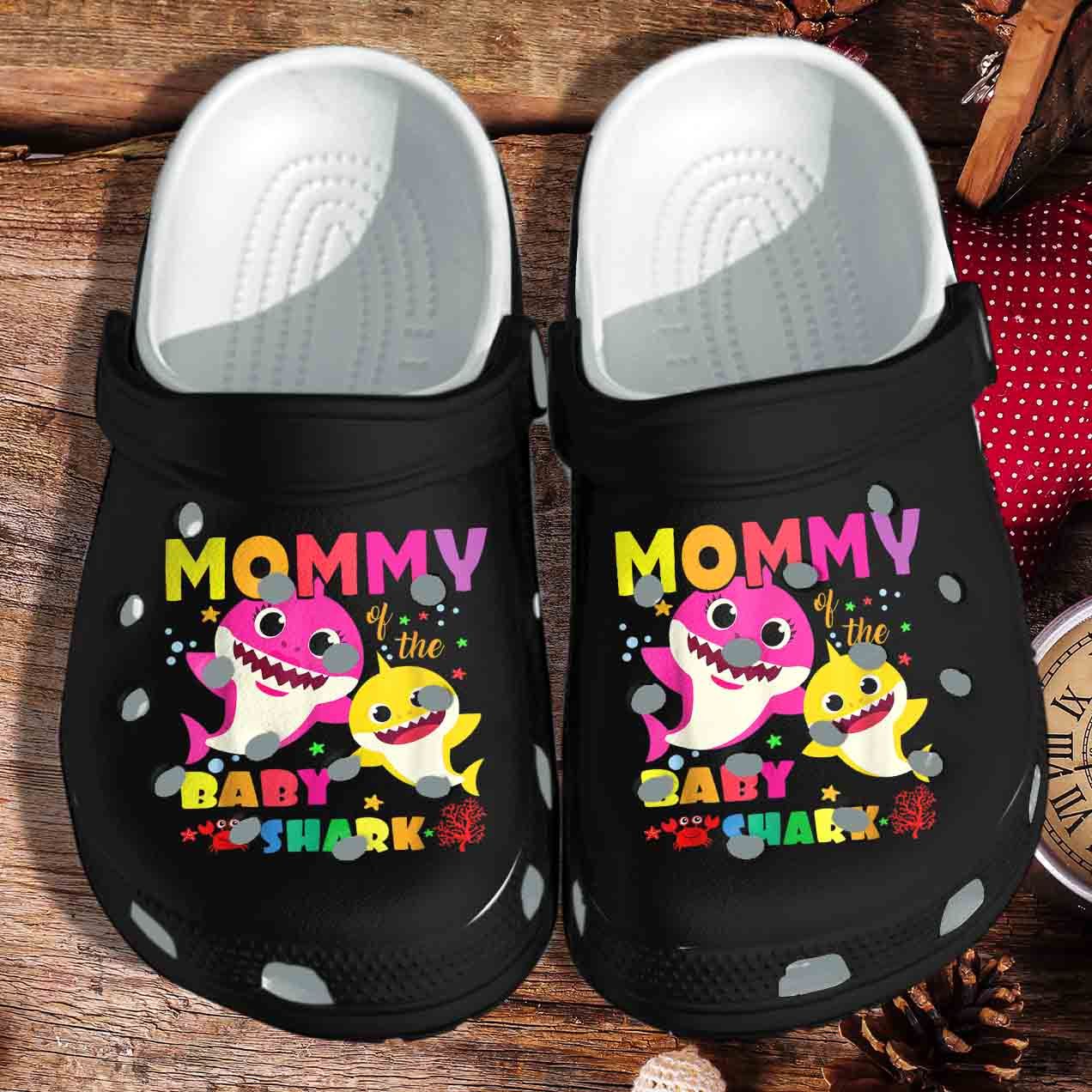 Mommy Shark And Baby Shoes Crocs Gift Mothers Day – Funny Shark Clog Birthday Gift For Mom