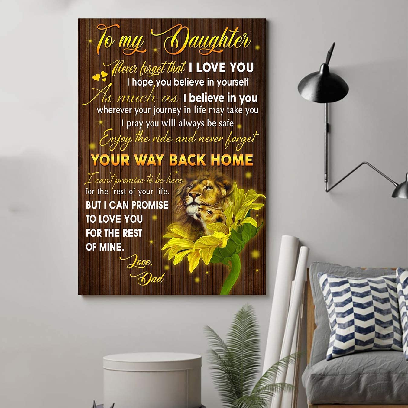 Poster for Room Aesthetic – Command Strips Wall Decor – Qh89 Customizable Lion Poster – Dad to Daughter – Your Way Back Home