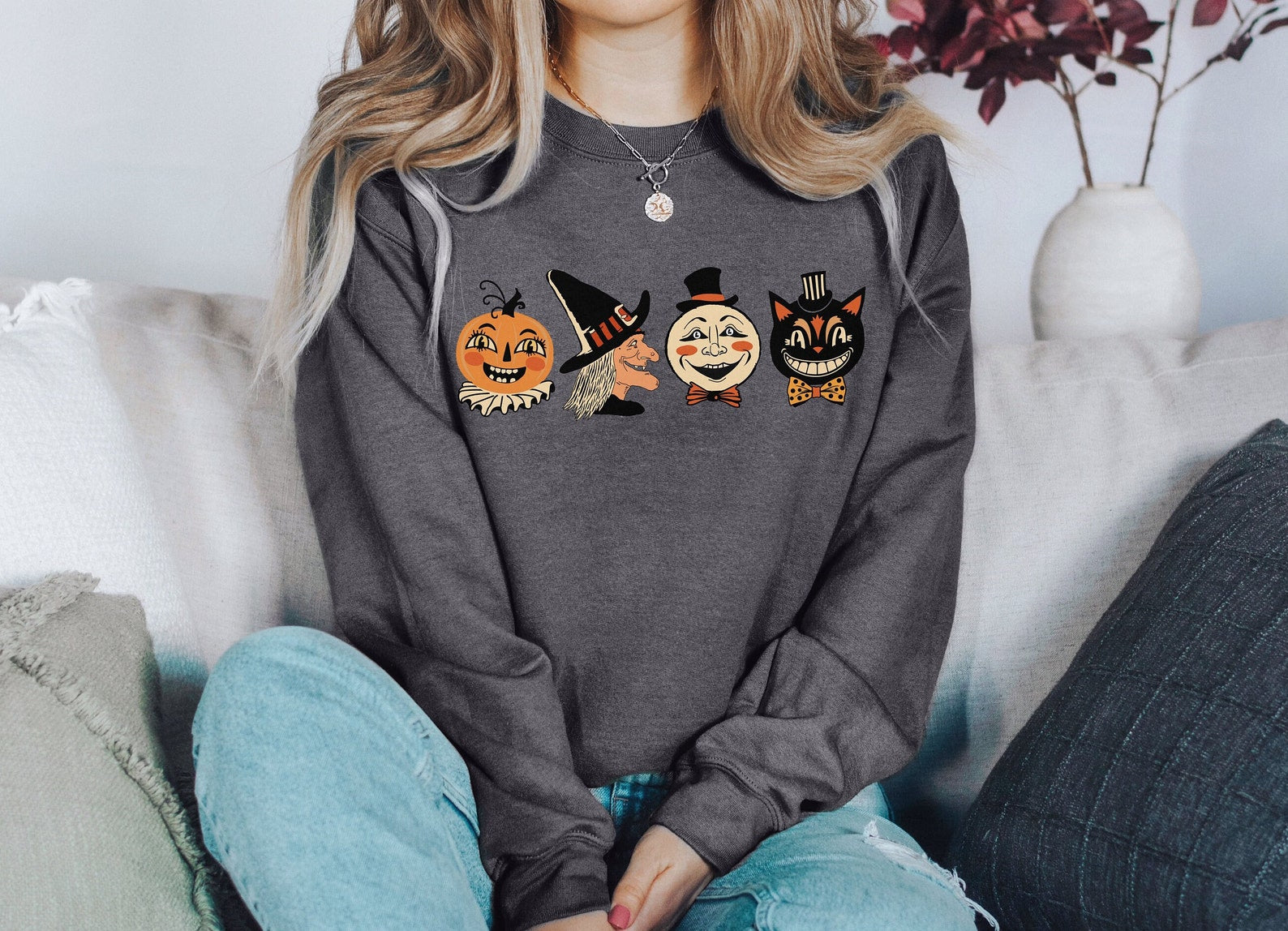 Vintage Halloween Sweatshirt 2D Crewneck Sweatshirt All Over Print Sweatshirt For Women Sweatshirt For Men Sws4018