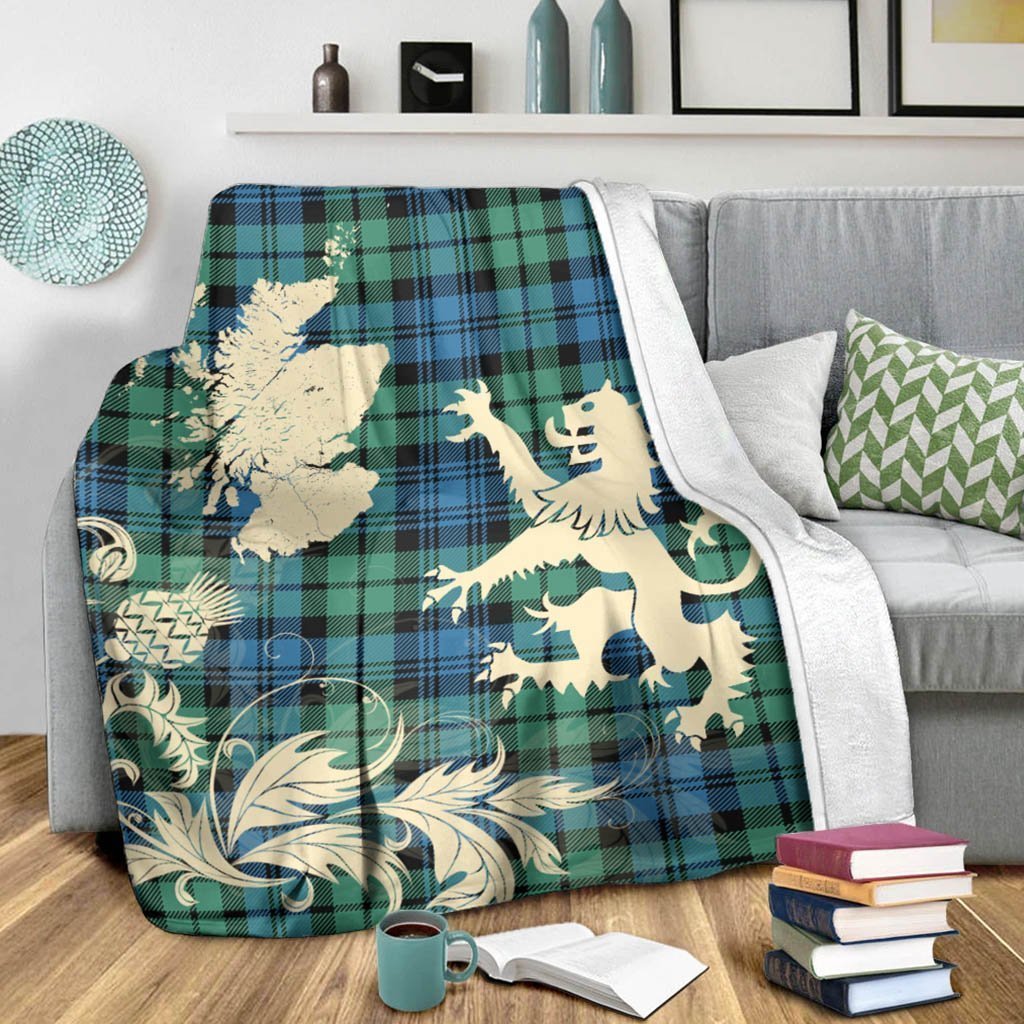 Tartan Blanket Campbell Ancient 01 Tartan Scotland Lion Thistle Map Plaid Blanket