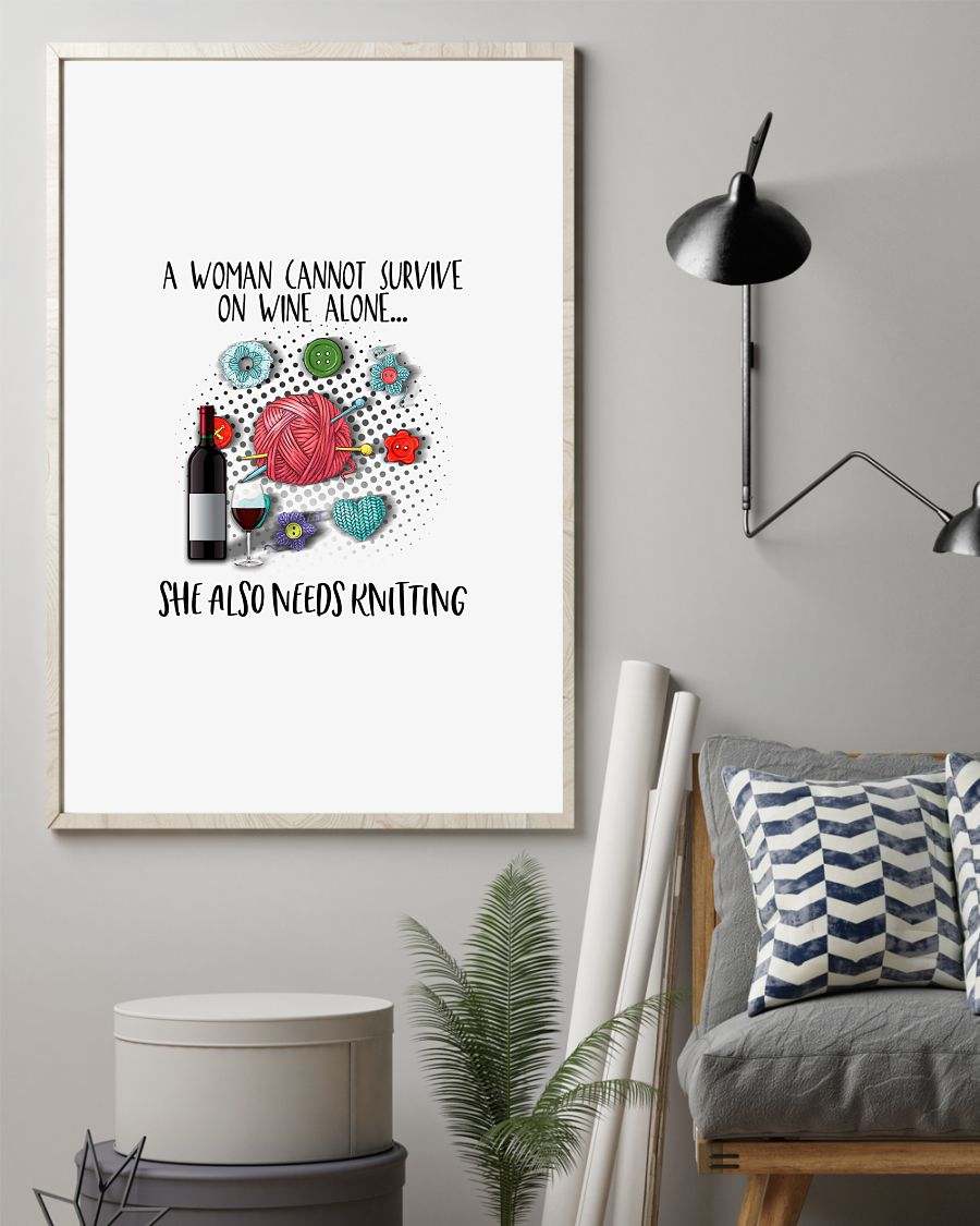 Knitting wine she needs poster