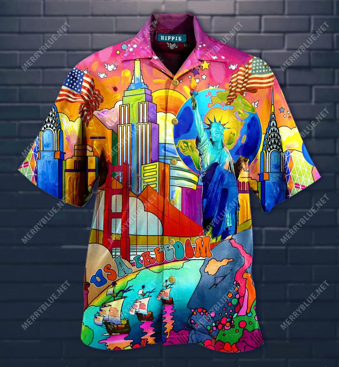 The Usa Stands For Freedom Hippie Aloha Hawaiian Shirt Colorful Short Sleeve Summer Beach Casual Shirt For Men And Women