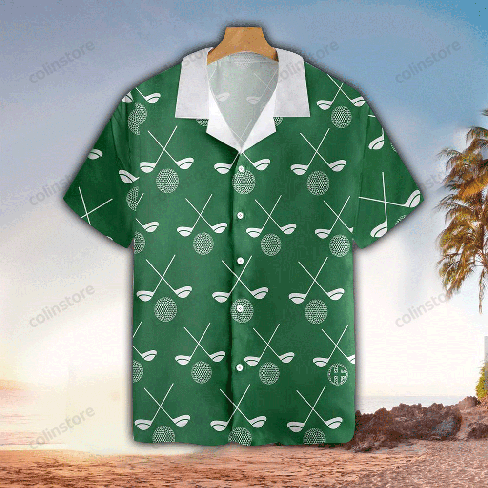 Golf White Pattern Green Background Hawaii Shirt Aloha Ha39544