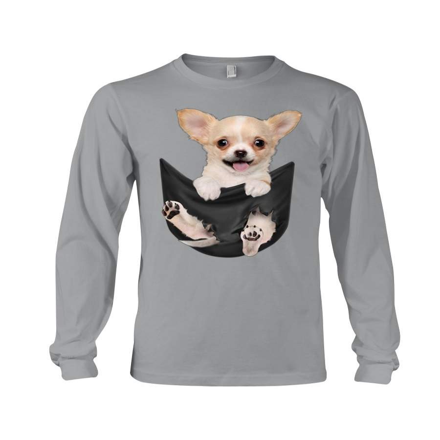 Chihuahua In Middle Pocket For Dog Lovers Custom Design Unisex Long Sleeve