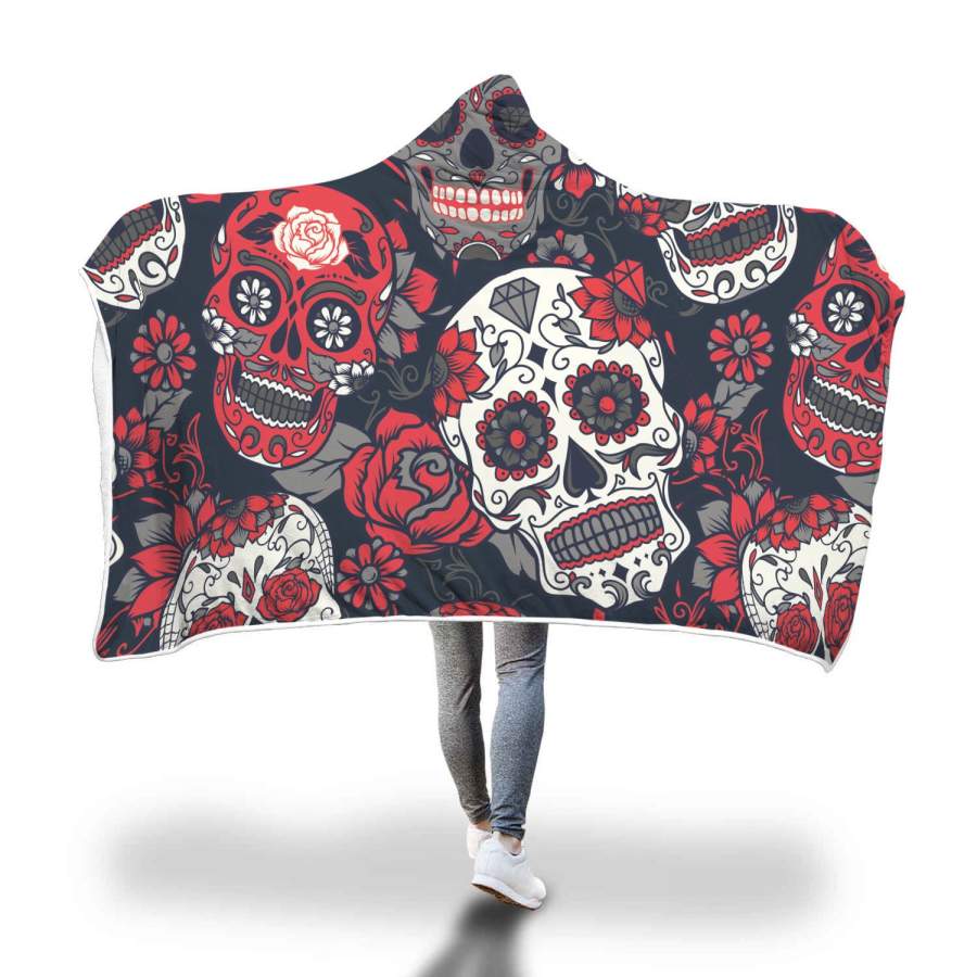 White Sugar Skull Hooded Blanket