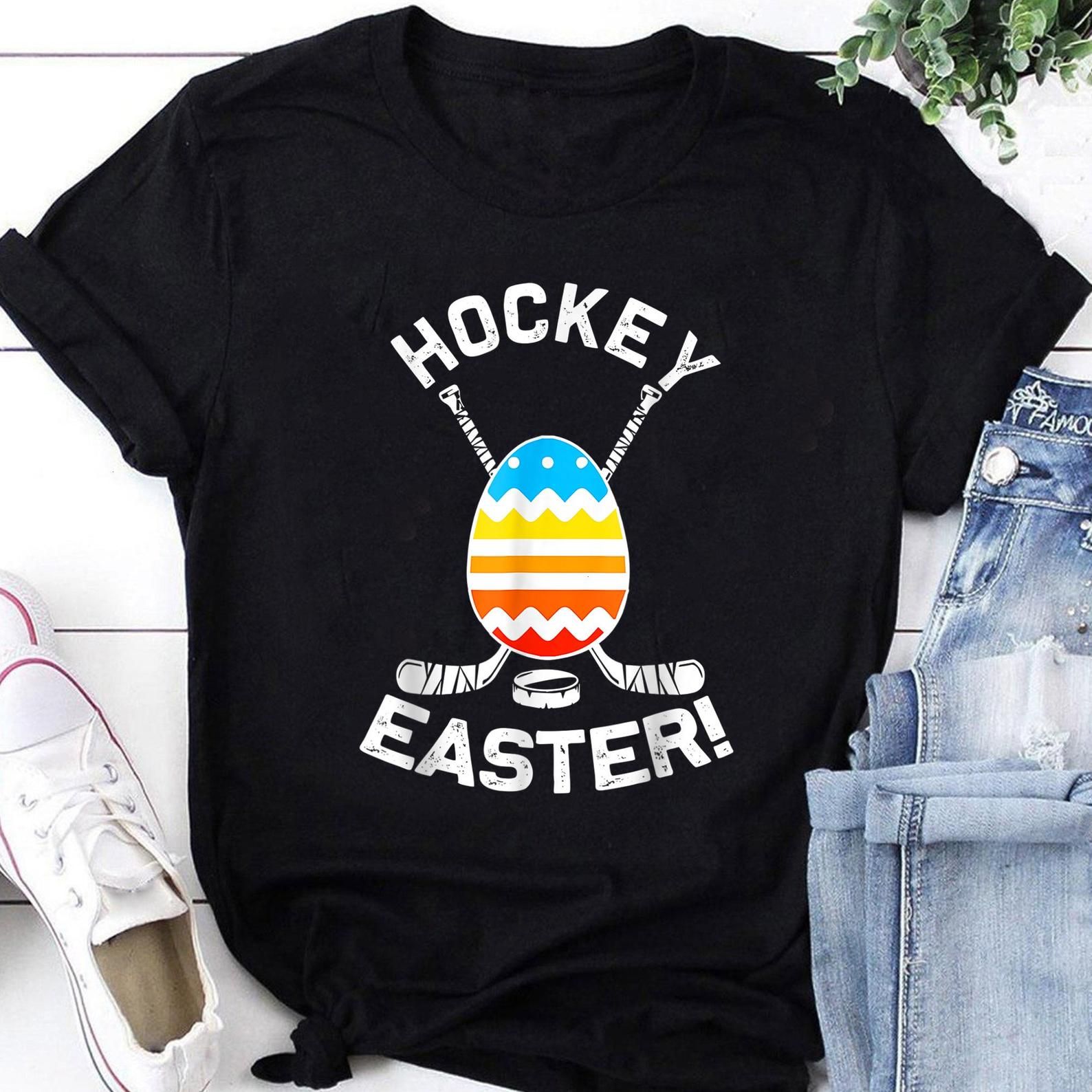 2021 Gift Shirteaster Bunny Hockey Eggs Shirthunting Rabbit Egg Shirthappy 2021 Easter Trending Unisex S T Shirt