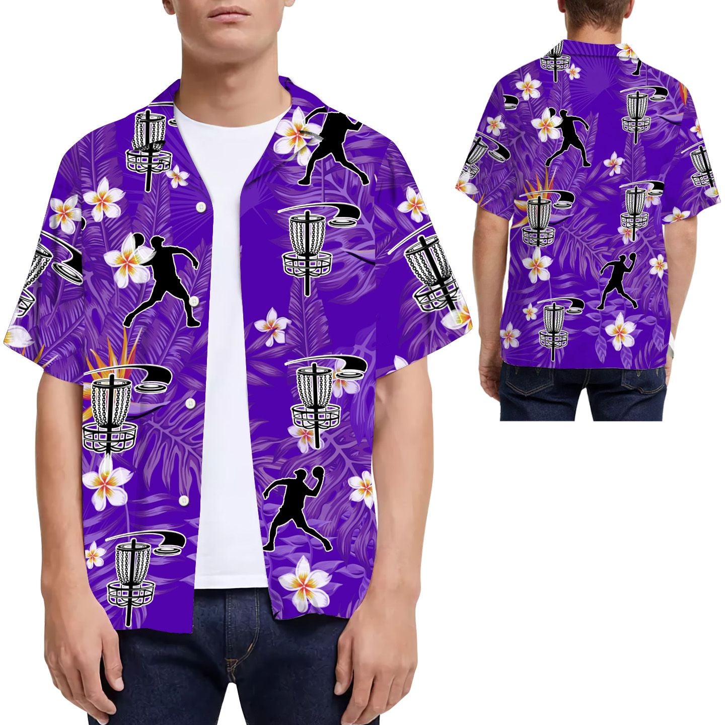 Disc Golf Purple Tropical Flowers Men Hawaii Summer Beach Shirts For Golfers Ha5535