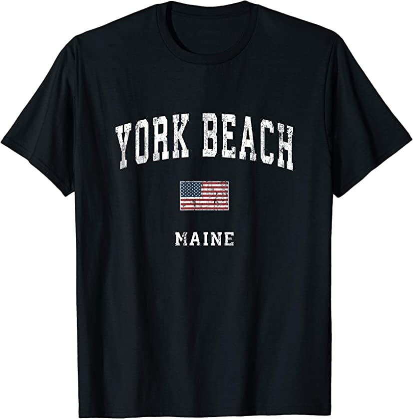 York Beach Maine ME Vintage American Flag Sports Design T-Shirt