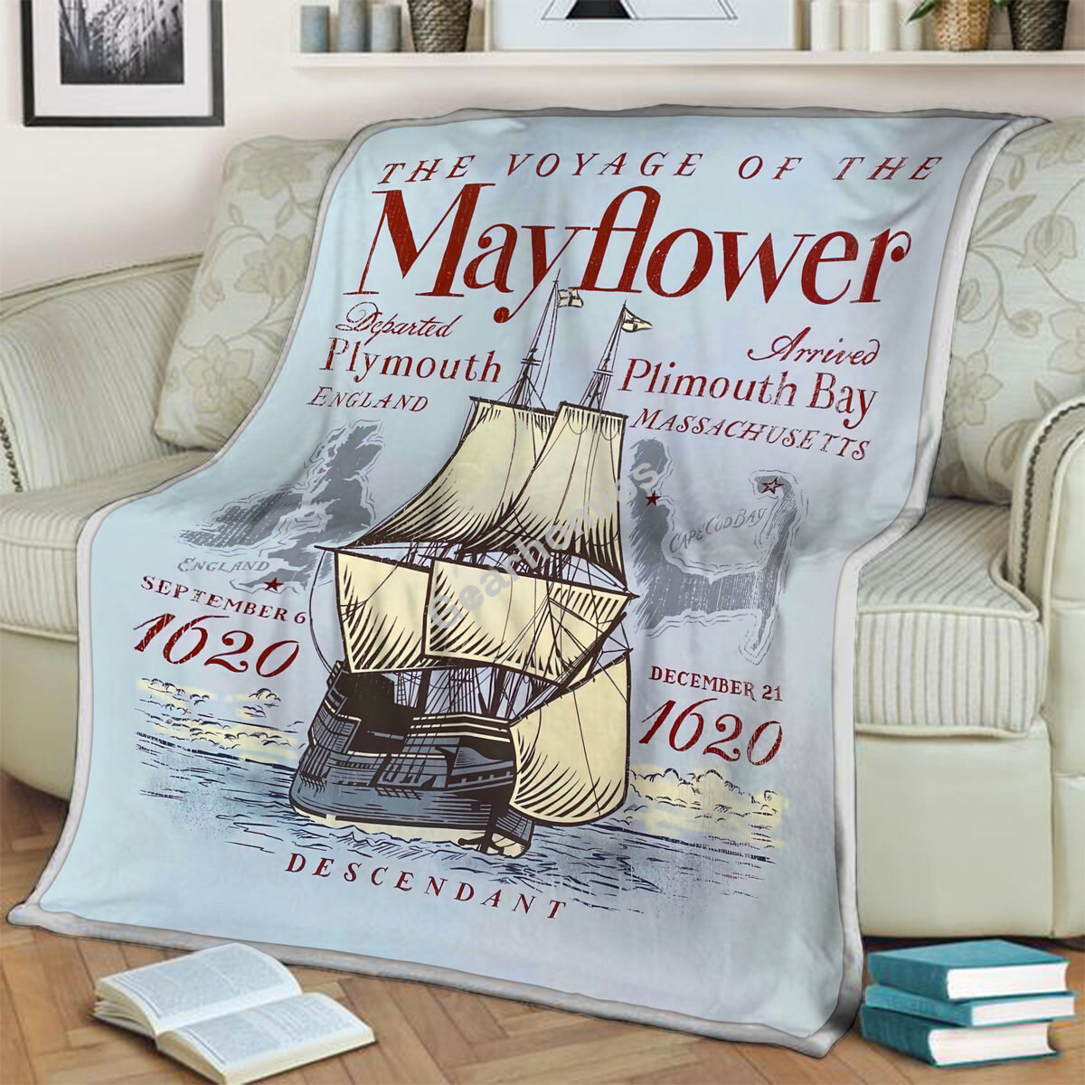 American History The Voyage Of The Mayflower Blanket