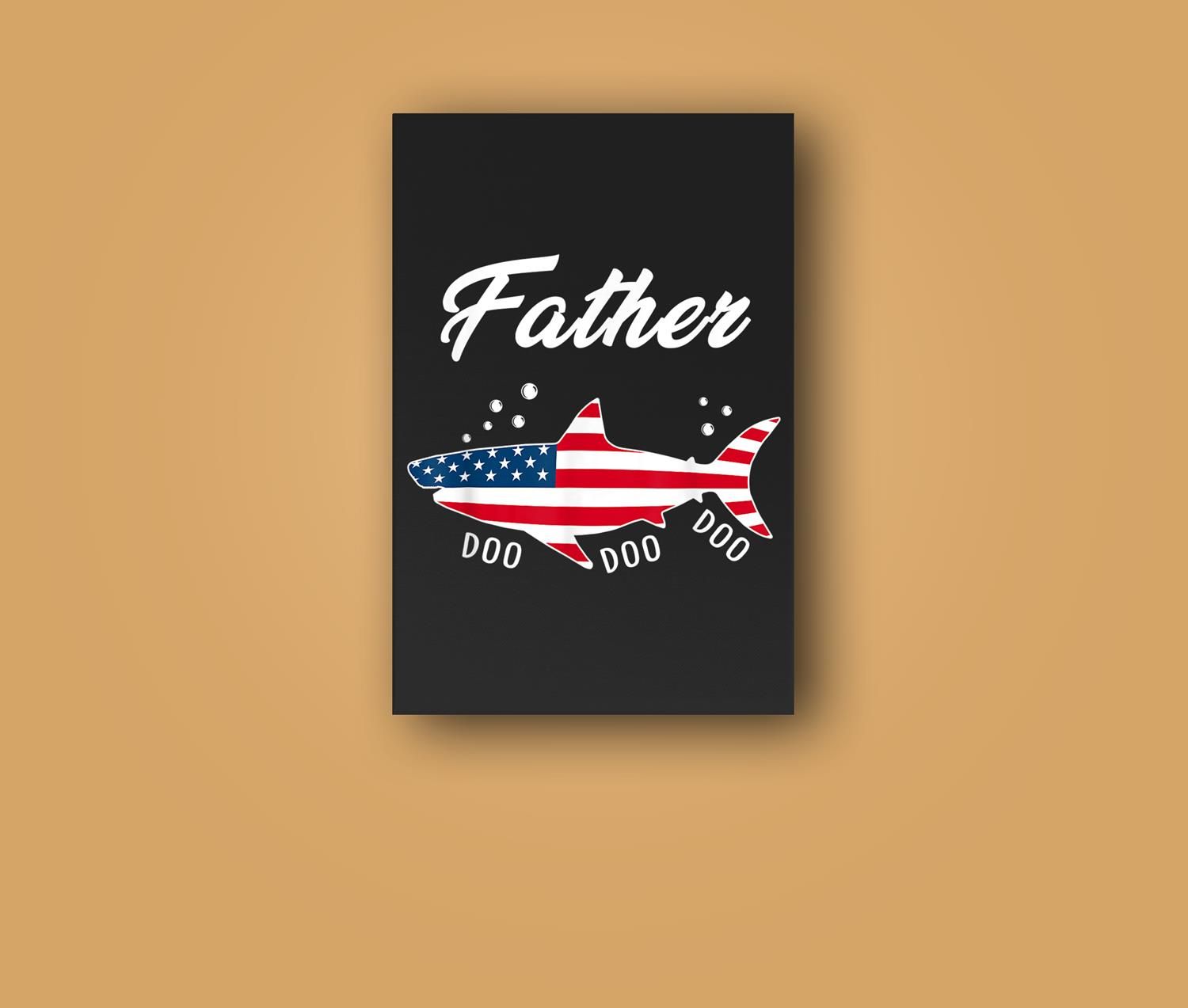 Mens American Flag Father Shark Patriotic 4Th Of July Gift Wall Art Canvas