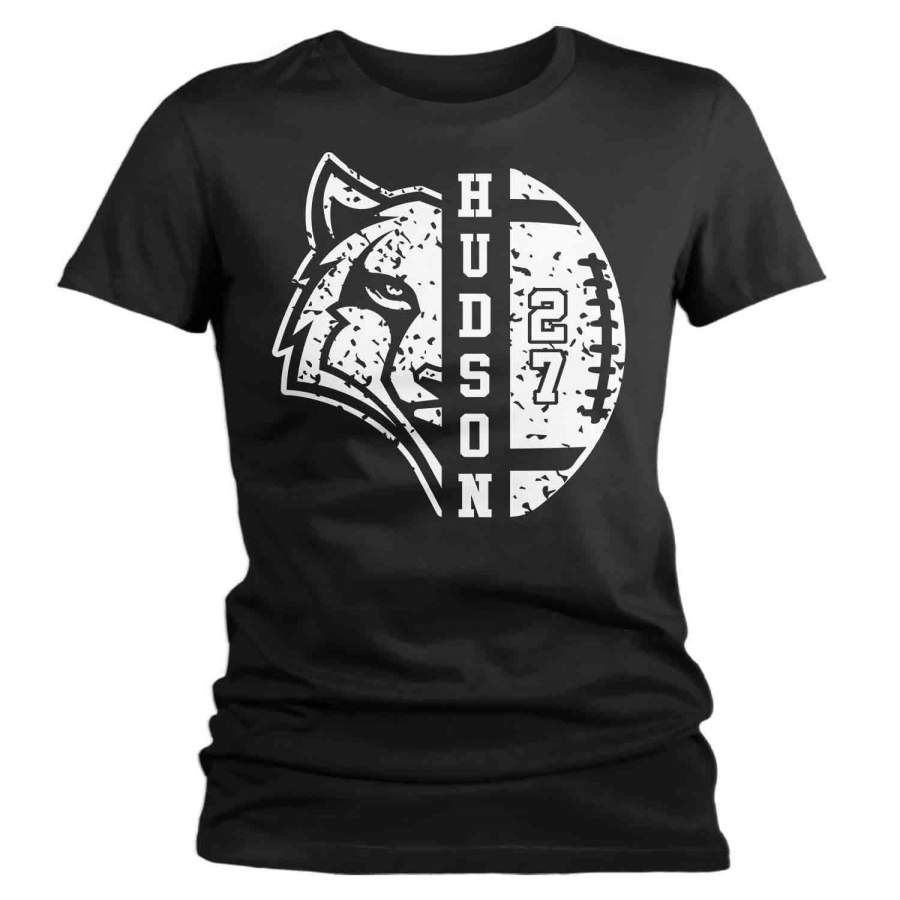 Women’s Personalized Wolf Football T Shirt Custom Wolf Football Shirts Football Mom T Shirt Personalized Shirts