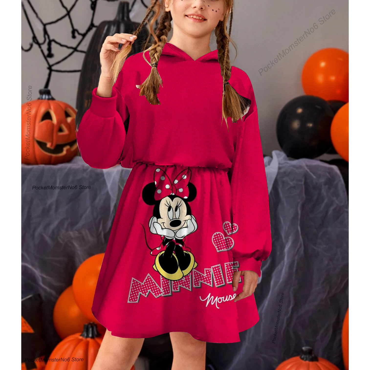 Autumn and Winter Girls Disney Minnie Mouse Hooded Sweater Dress 2022 New Girls 1-12 Years Old Clothes Children’s Casual Dresses alx