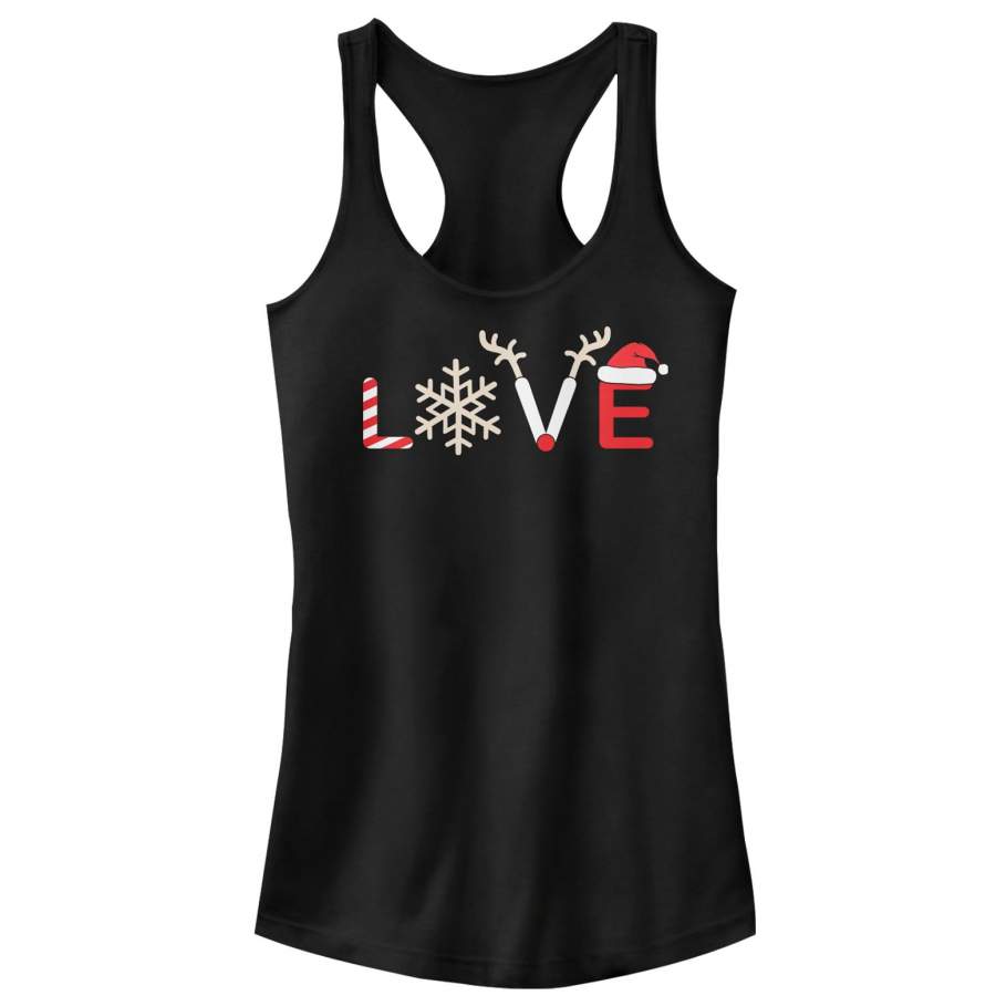 CHIN UP Junior’s Christmas Love Symbols Racerback Tank Top