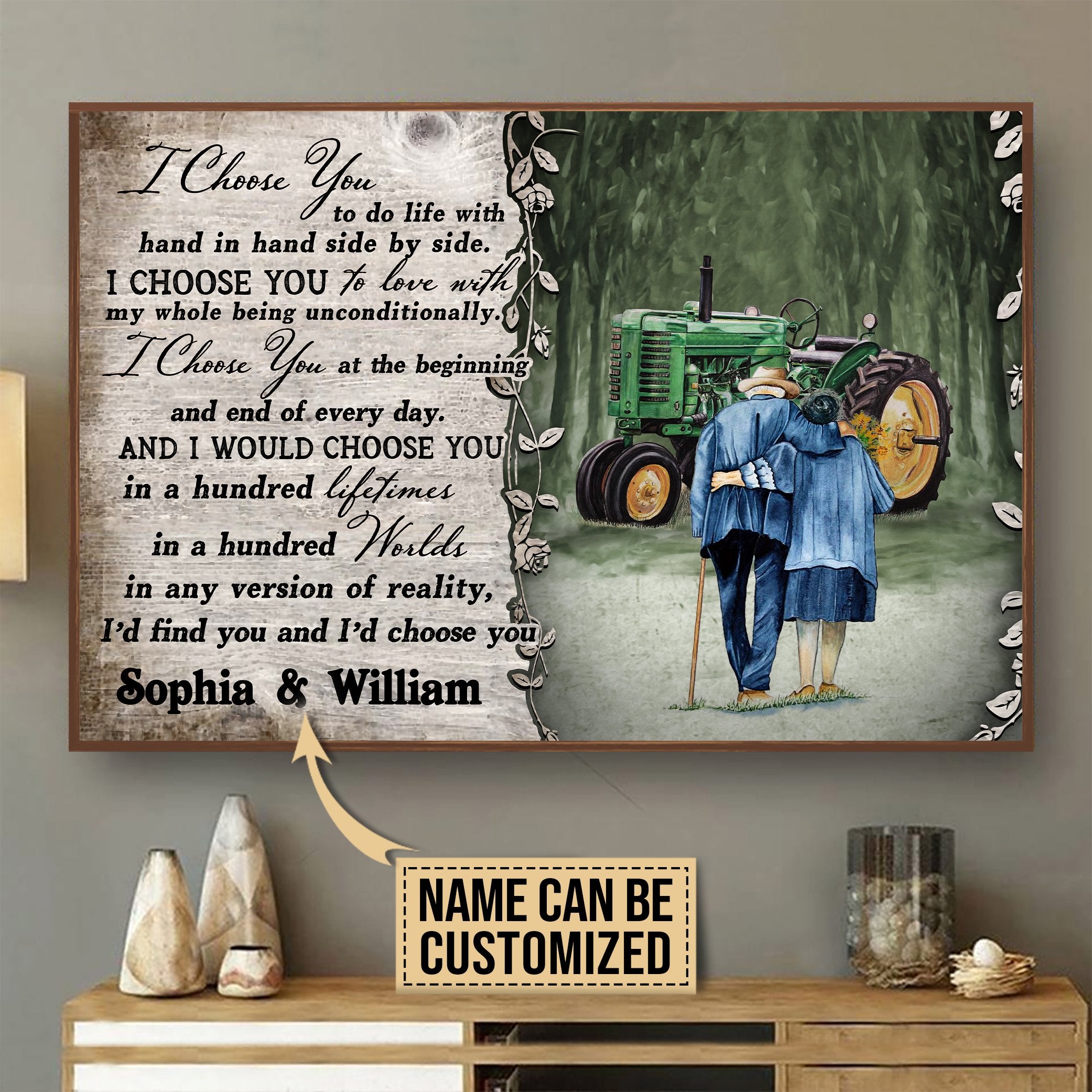 Aeticon Gifts Personalized Tractor I Choose You Canvas Mom Dad Gift Home Decor