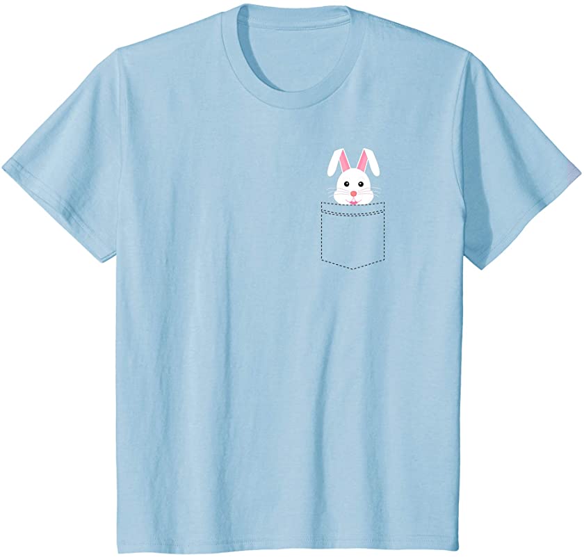 Kids Easter Bunny Rabbit Gift Pocket Design Boys Girls Sunday T-Shirt