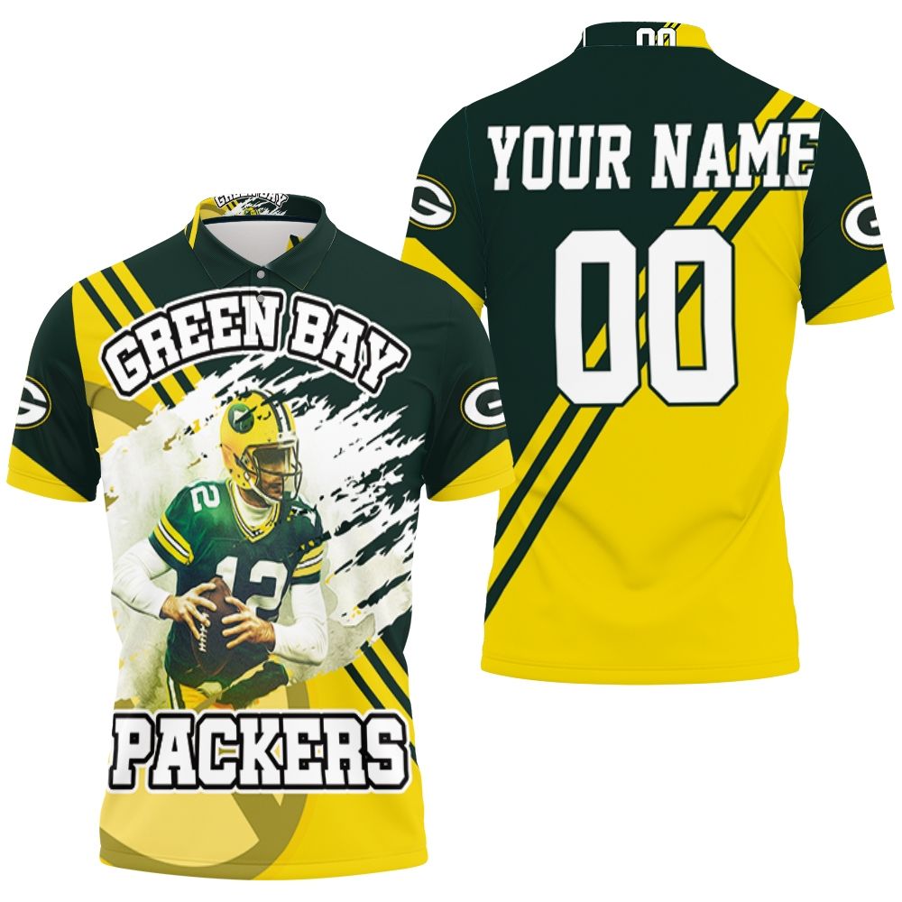 Green Bay Packers Aaron Rodgers 12 Illustrated For Fans Personalized Polo Shirt