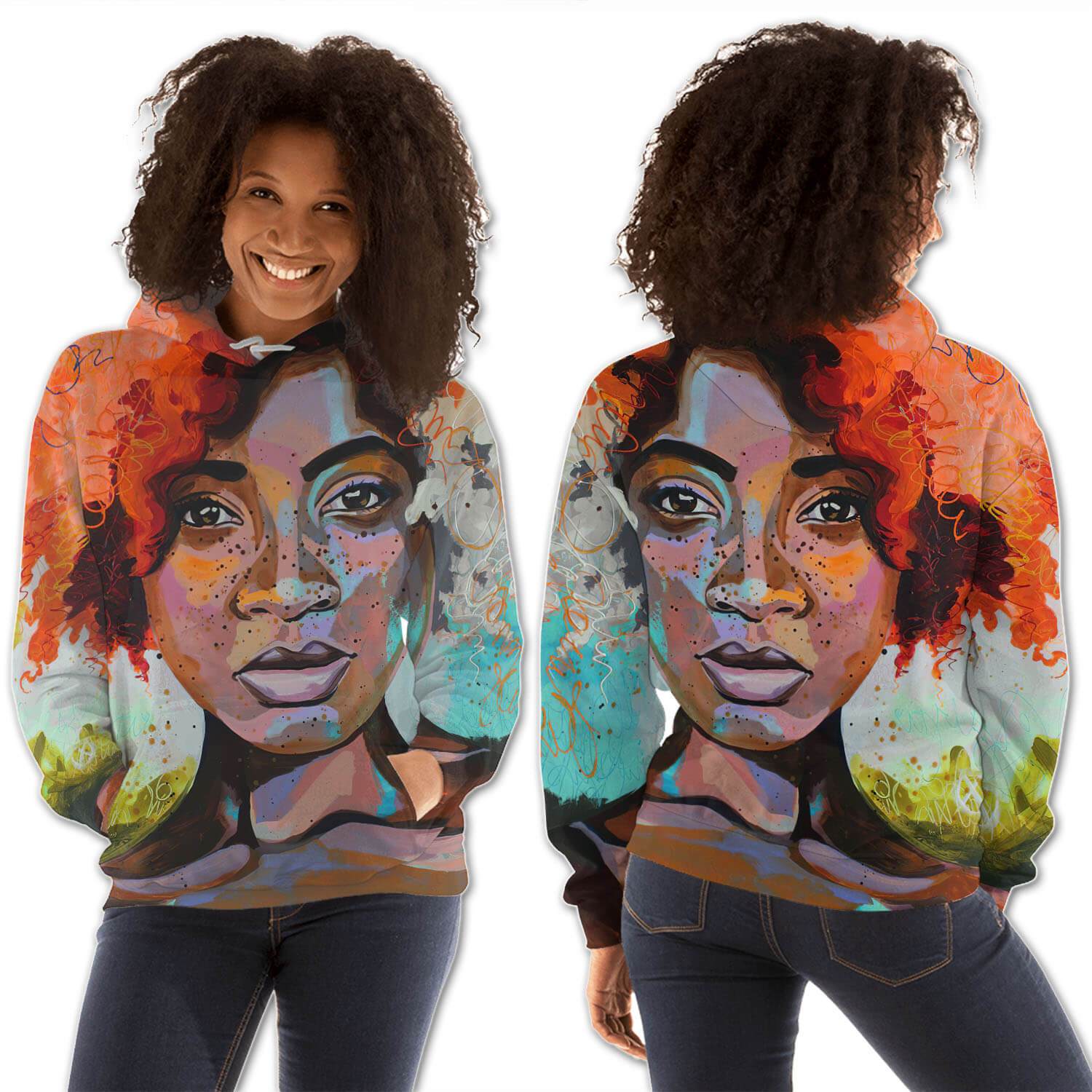 African American Hoodies Pretty Afro American Woman All Over Print Womens Hooded Sweatshirt African Print Clothing BPS55772