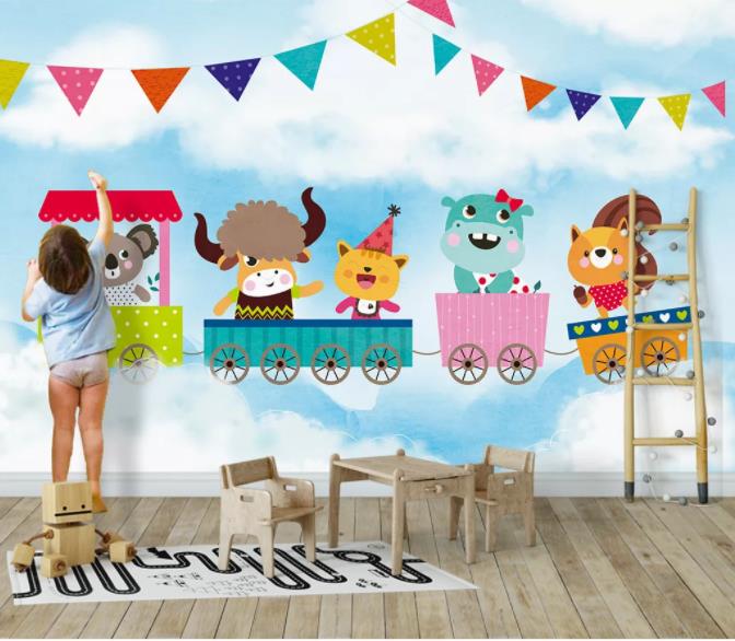 3D Nordic Modern Simplicity Cartoon Animals Wall Mural Wallpaperpe  117