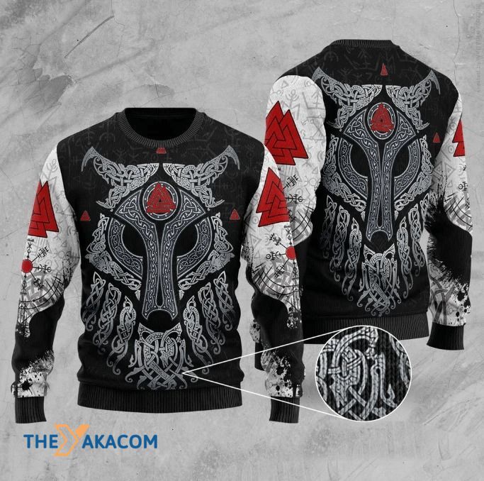 Black And Red Viking Wolf And Raven Gift For Christmas Ugly Christmas Sweater