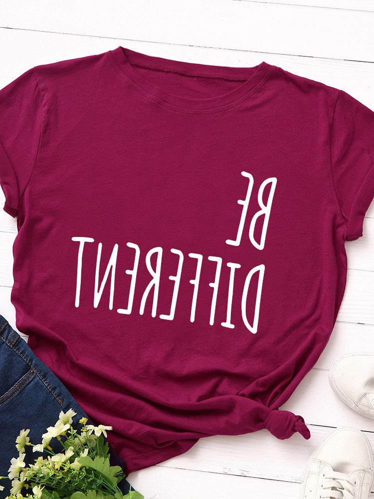 Be Different Upside Down Letter Print T Shirt Women Short Sleeve O Neck Loose Tshirt Women Causal Tee Shirt Tops Camisetas Mujer alx