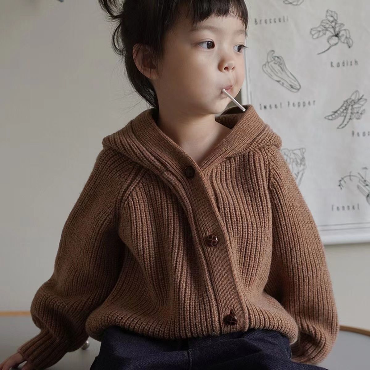 Children’s Hoodie Baby Knitted Cardigan Super Cute Campus Zaihuile Hat Boys and Girls Autumn and Winter Thickened Girls’ Coat alx