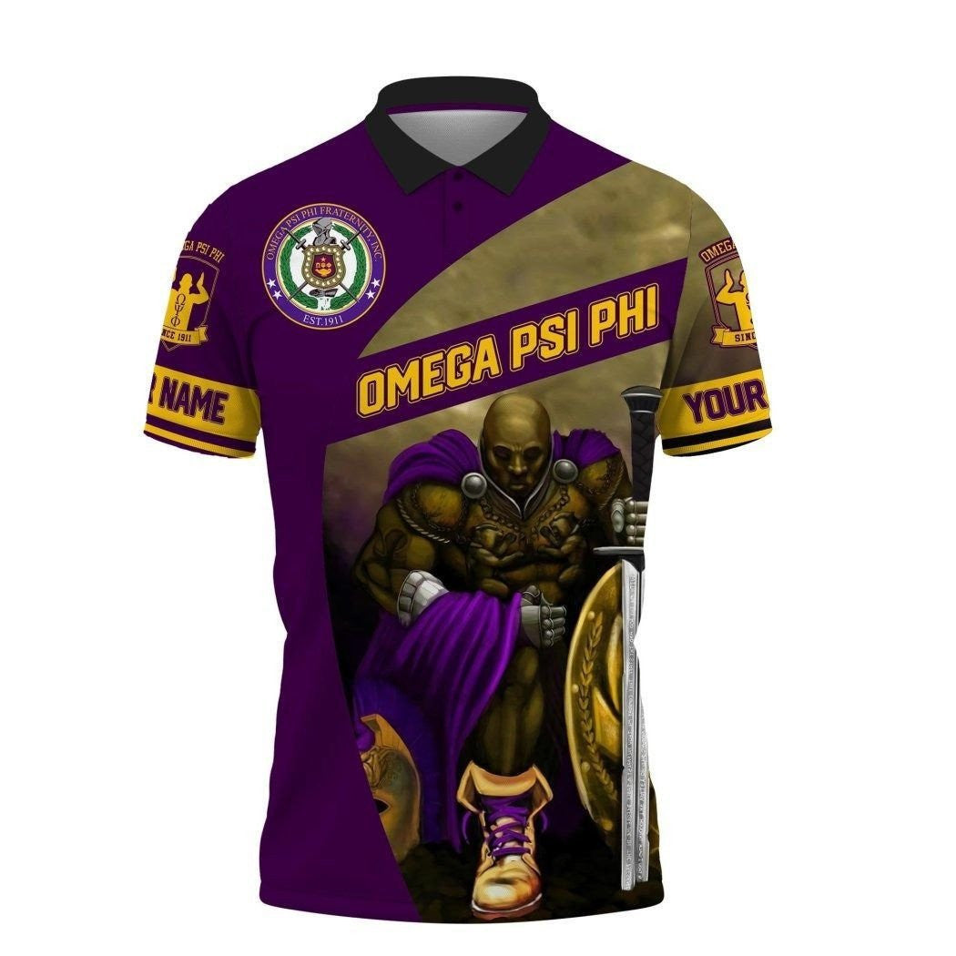 Fraternity Polo – Personalized Omega Psi Phi Soldier Crest Polo Shirt