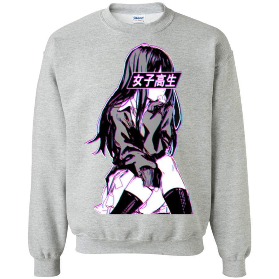 AGR SCHOOLGIRL (Glitch) – Sad Japanese Anime Aesthetic Crewneck Pullover Sweatshirt