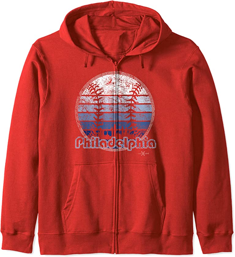 Vintage Philadelphia Baseball Sunset with Philly Skyline Zip Hoodie